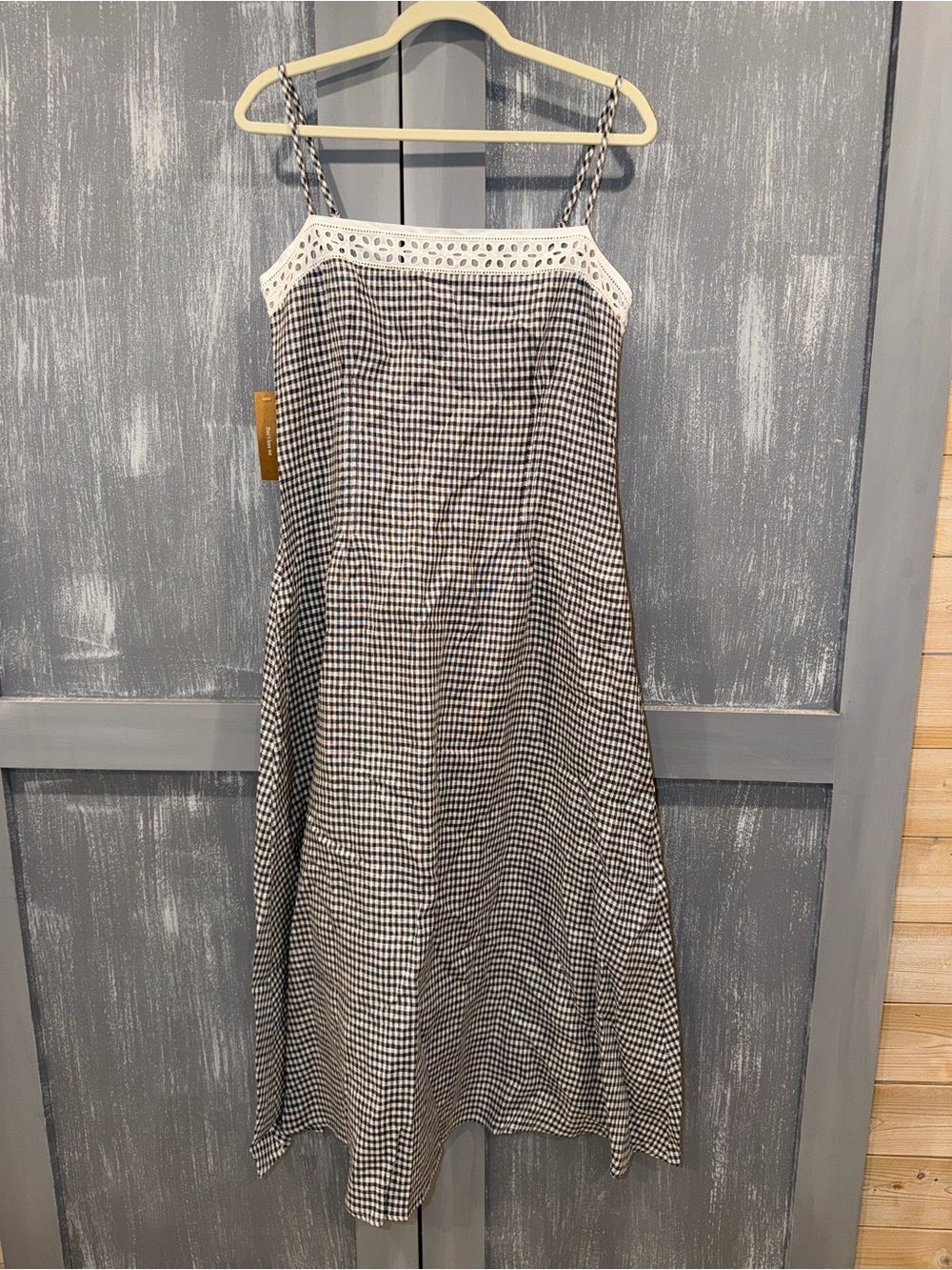 Few Moda Tanya 100% Linen Gingham Midi Dress NWT - Picture 4 of 10